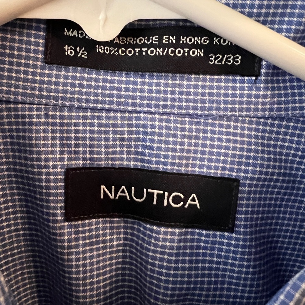 Brand new Nautica so 32/33 sleeve length and 16.5 neck small blue check pattern